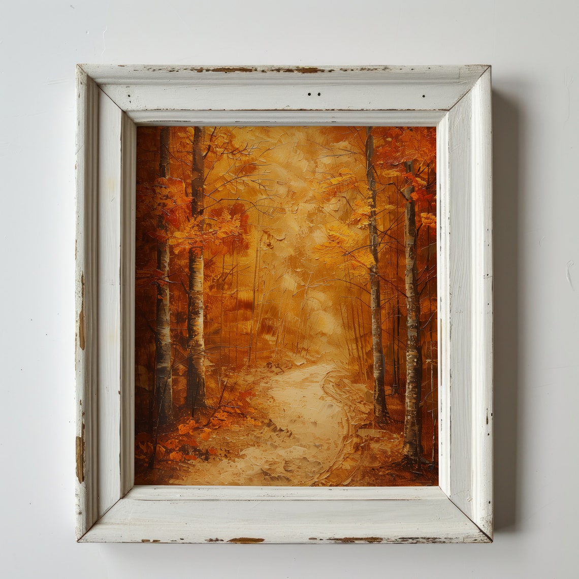 Orange Autumn Birch Forest Path Fall Foliage Oil Painting Wall Art - Image 3