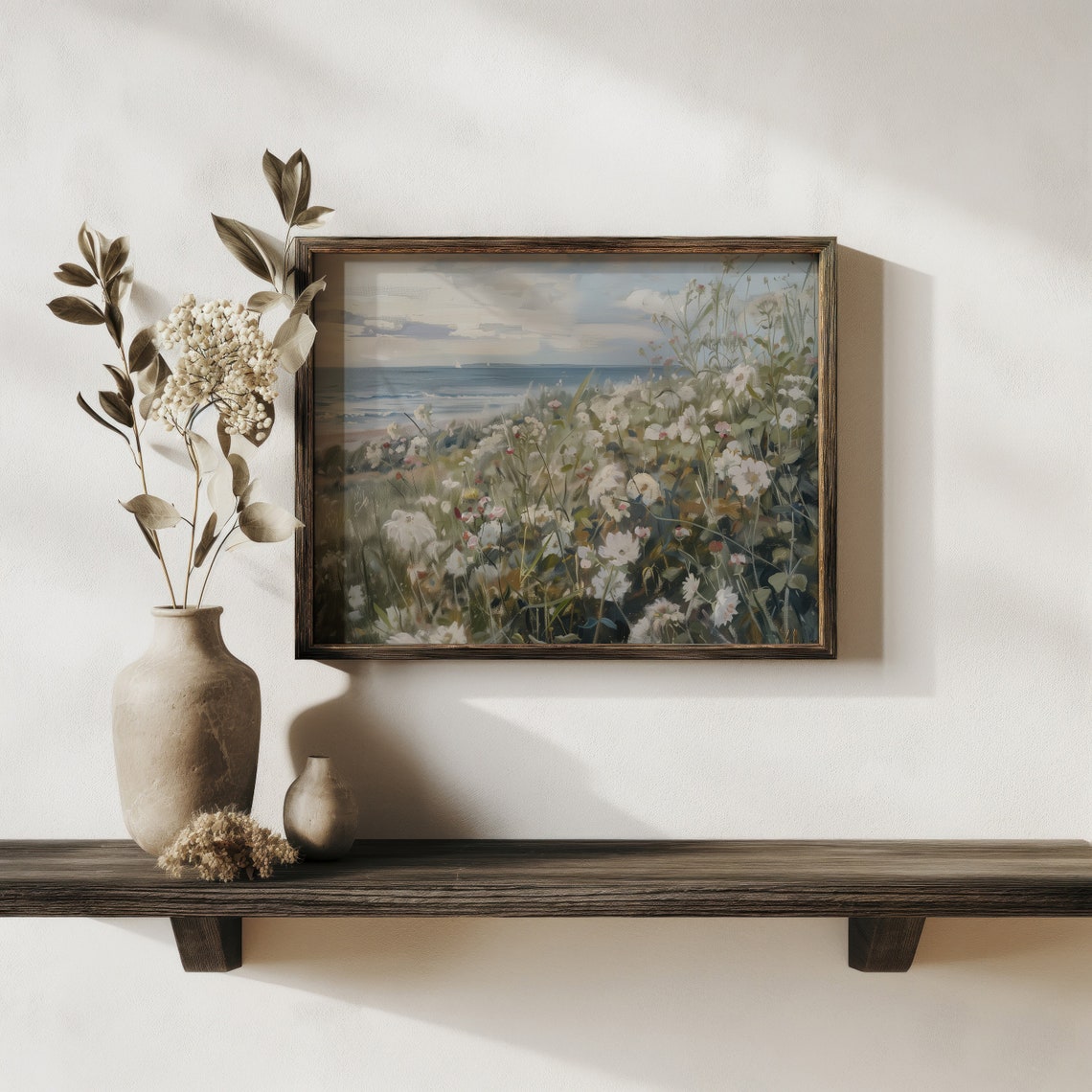 Coastal Wildflower Meadow Ocean Beach View Soft Blue Landscape Poster - Image 4