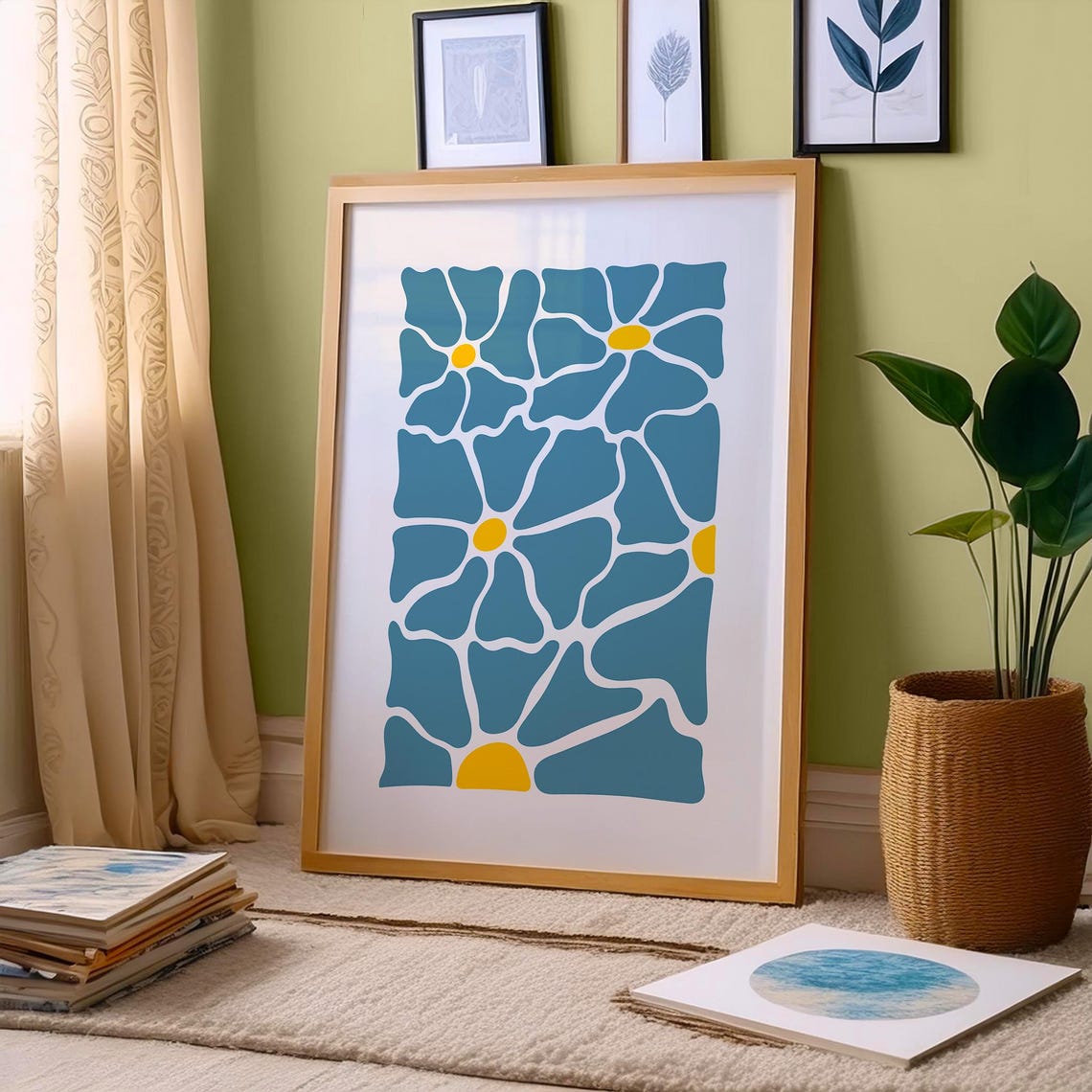 Blue Botanical Flower Abstract Matisse Style Modern Floral Poster - Image 4