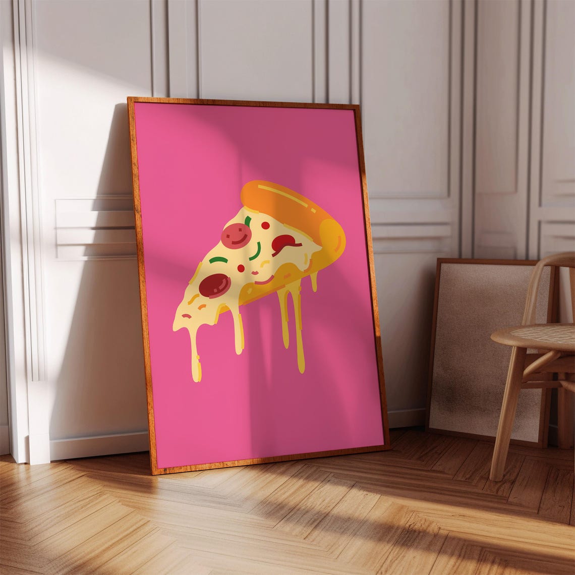 Dripping Cheese Pizza Slice Illustration Hot Pink Kitchen Poster - Image 2