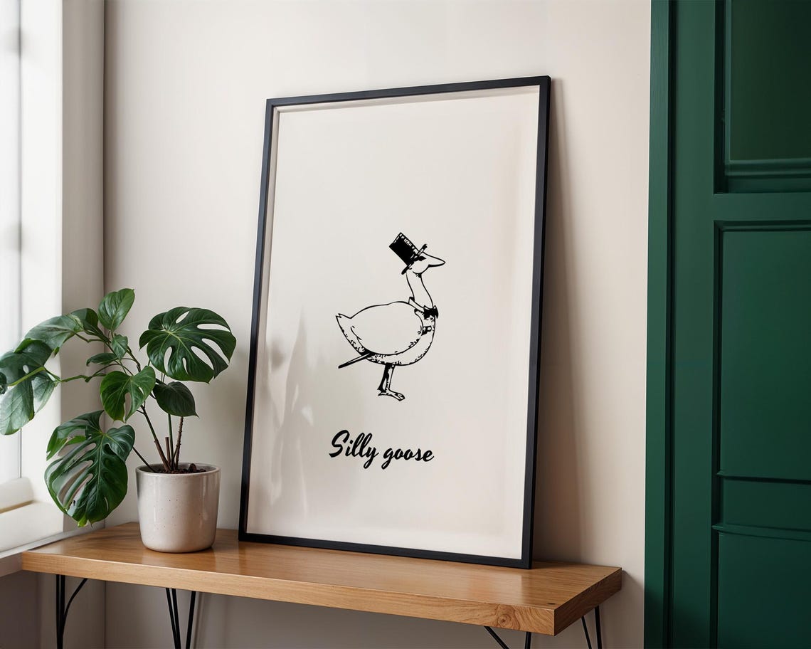 Silly Goose Wearing Top Hat Black Line Art Minimalist Animal Poster - Image 4