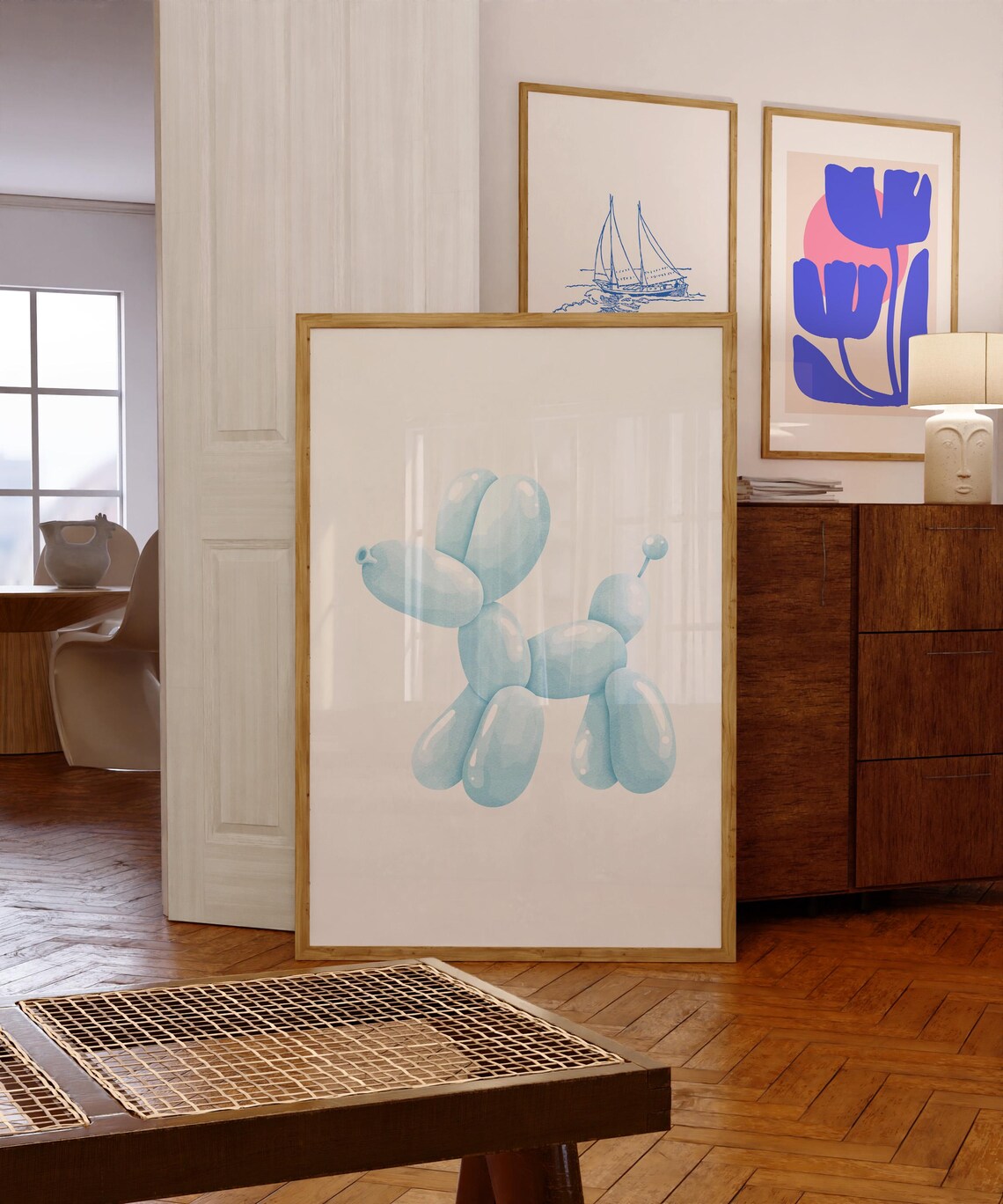 Blue Balloon Dog Playful Minimalist Pop Art Style Decor Poster