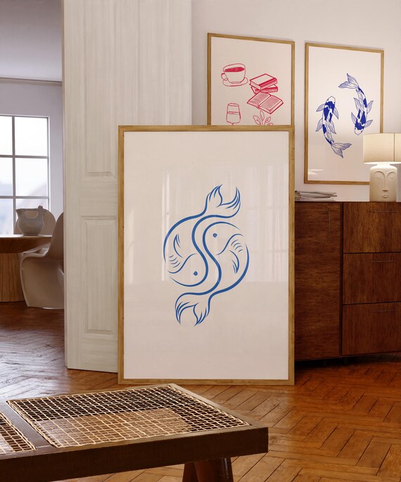 Koi Fish Poster Balance Poster Minimalist Wall Art Trendy Wall Art Japanese Inspired Find Your Balance Yin Yang Art Blue Koi Fish