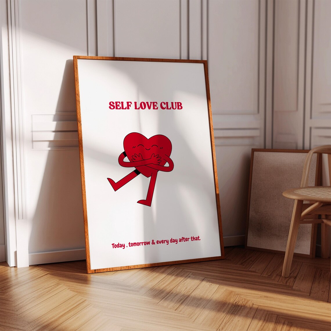 Self Love Club Hugging Heart Retro Cartoon Self Care Quote Poster - Image 4