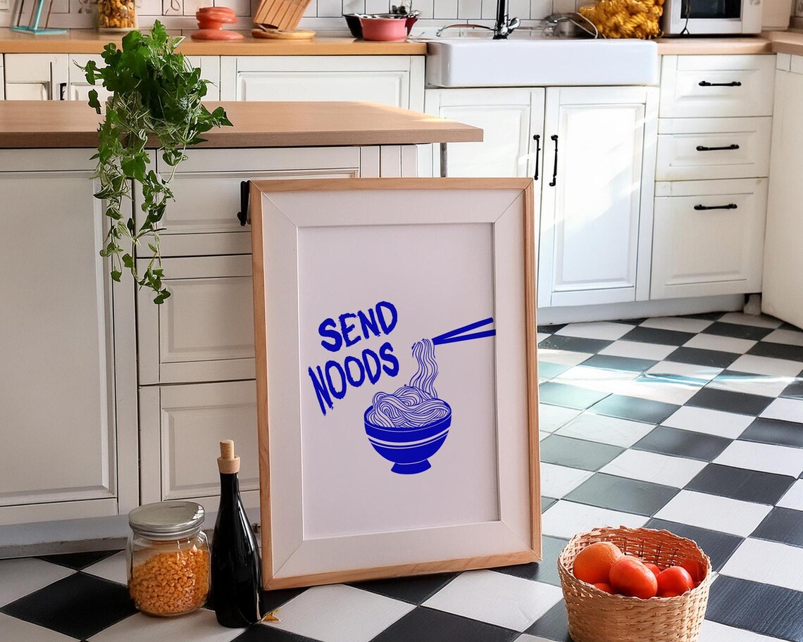 Send Noods Print Blue Kitchen Poster Kitchen Poster Trendy Wall Art Minimalist Print Cute Kitchen Poster - Image 3