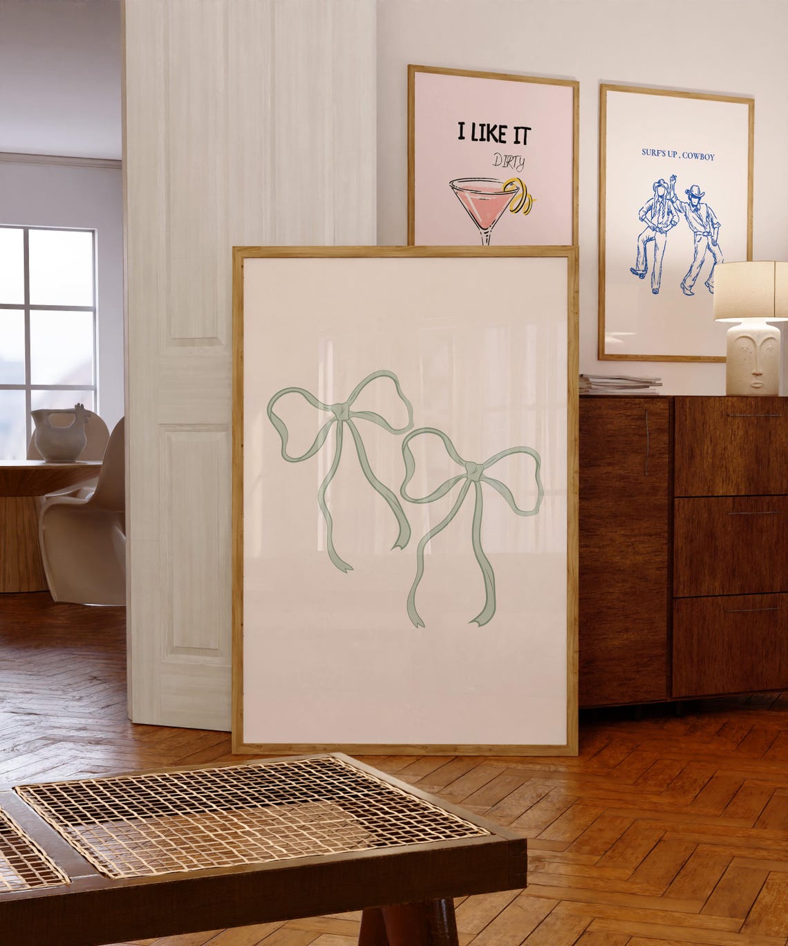 Two Sage Green Ribbon Bows Minimalist Preppy Nursery Wall Art - Image 4