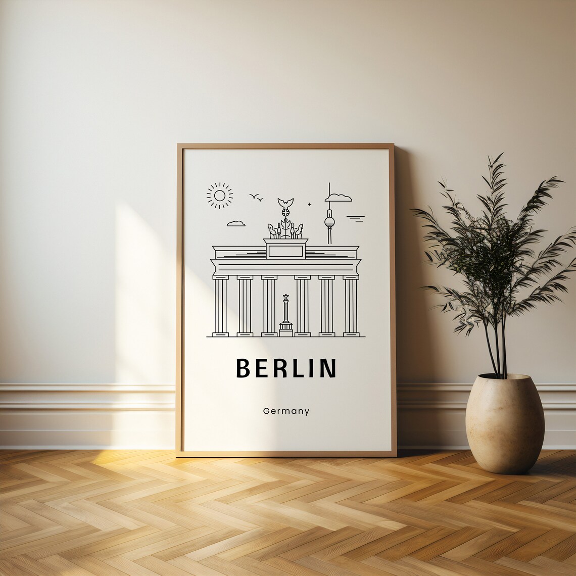 Berlin Germany Brandenburg Gate Line Art Skyline City Travel Poster - Image 2