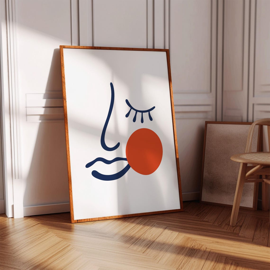 Boho Abstract Face Line Art Navy And Orange Modern Decor Poster - Image 3