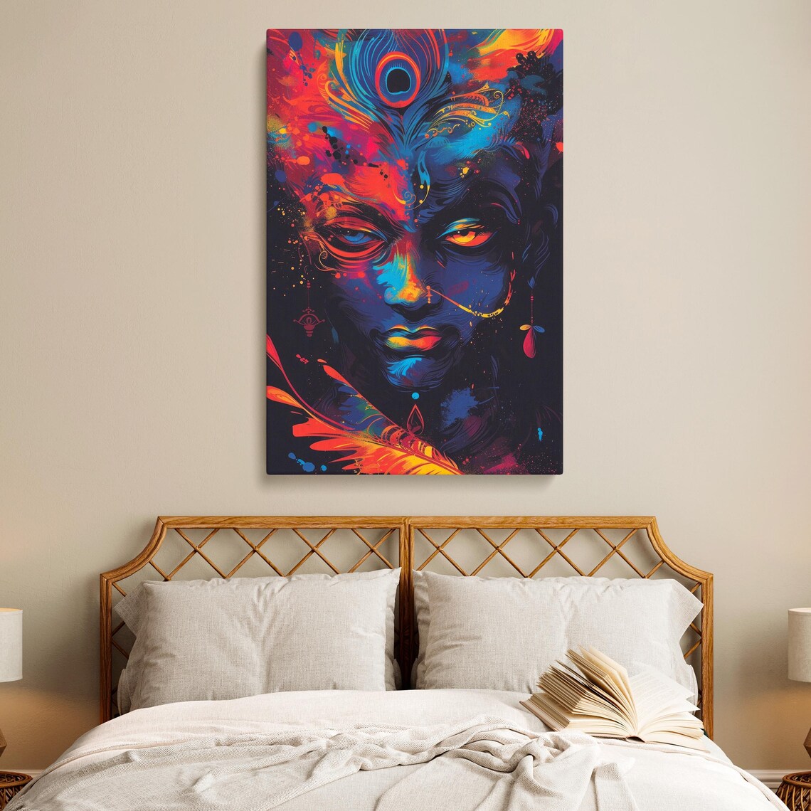 Krishna Wall Art Print, Spiritual Abstract Painting - Image 2