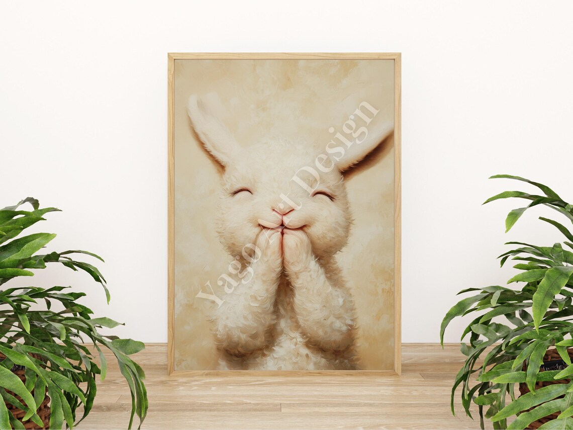 Sweet Lamb Portrait Closed Eyes Beige Watercolor Nursery Poster - Image 4