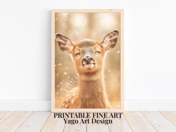 Young Roe Deer in Golden Winter Snow Poster Forest Portrait Art