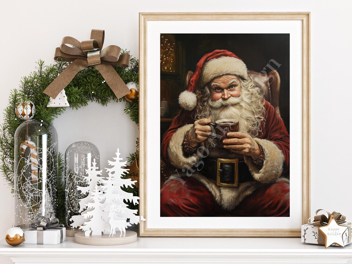 Santa Claus Drinking Hot Cocoa Cozy Armchair Christmas Poster - Image 2