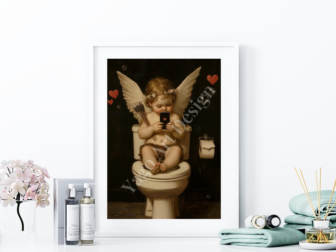 Cherub Cupid Bathroom Humor Vintage Art Print - Image 4