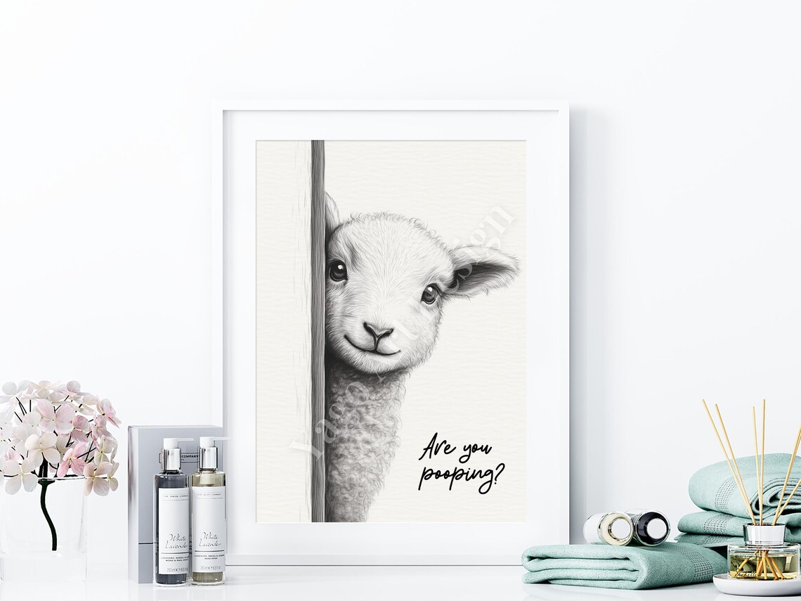 Are You Pooping Lamb Minimalist Sketch Funny Bathroom Poster - Image 4