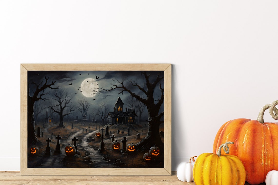Haunted Graveyard with Jack O Lanterns Spooky Halloween Poster - Image 4