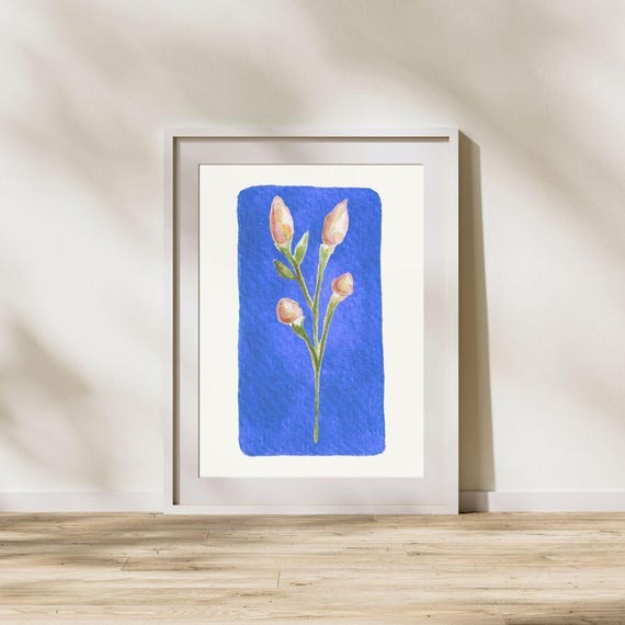 Blue Floral Botanical Modern Minimalist Flower Wall Art