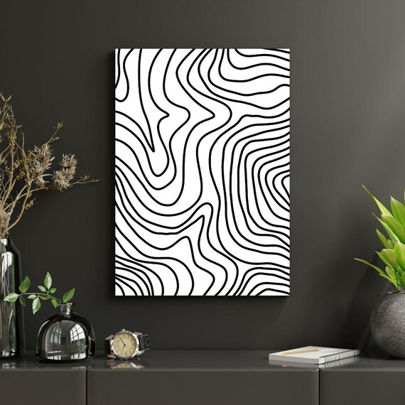 Black And White Abstract Line Art Modern Minimalist Wall Poster Trendy Home Decor For Living Room Or Bedroom