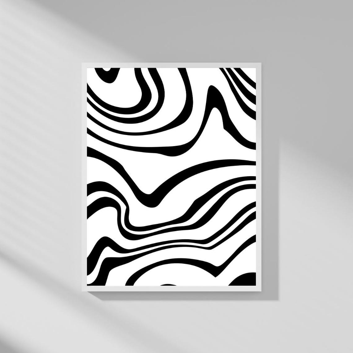 Bold Black and White Abstract Wavy Line Modern Minimalist Poster