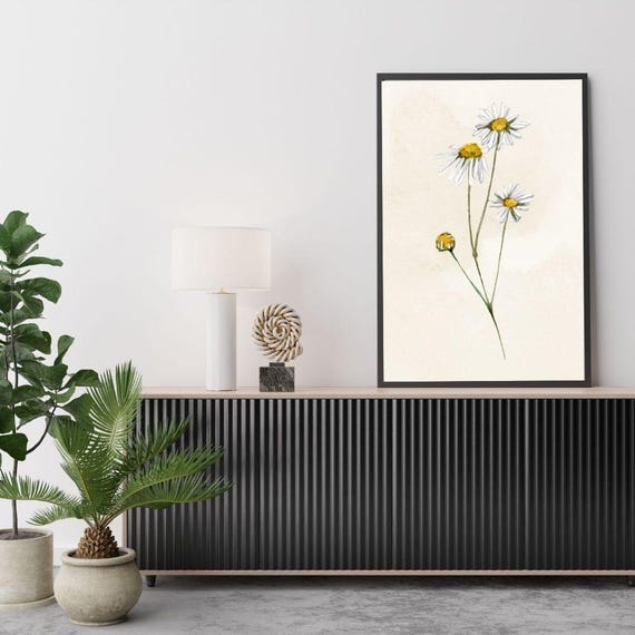 Watercolor Daisy Wall Art Modern Minimalist Poster Trendy Moody Living Room Home Decor Gift Stylish