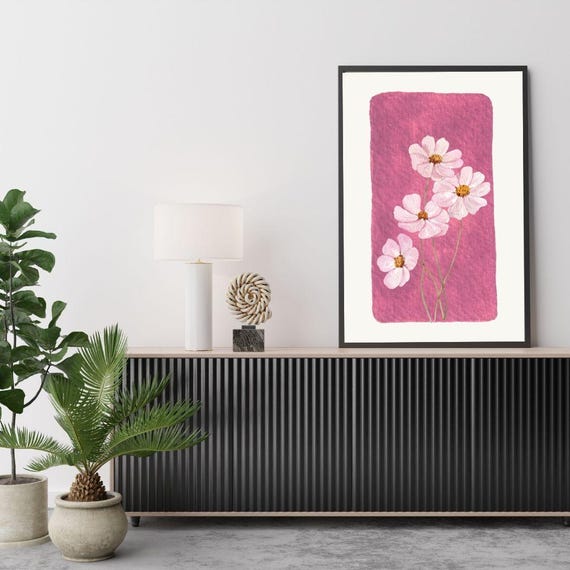Pink Watercolor Floral Print Modern Botanical Wall Art