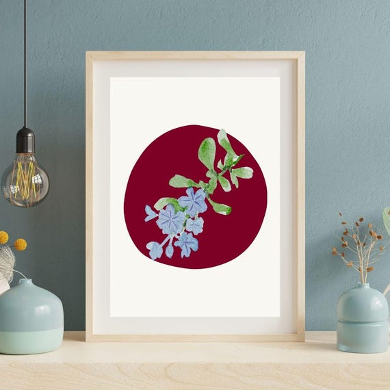 Burgundy Floral Wall Art Modern Botanical Print Pdf Files Available A1a3 Cmyk