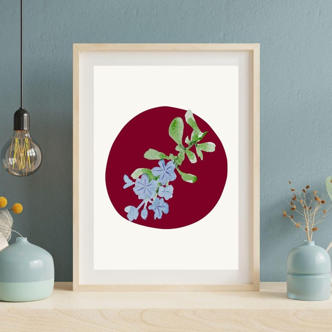 Burgundy Floral Wall Art Modern Botanical Print Pdf Files Available A1a3 Cmyk