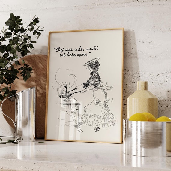 Chef Was Cute Vintage Cooking Lady Retro Kitchen Sketch Wall Art