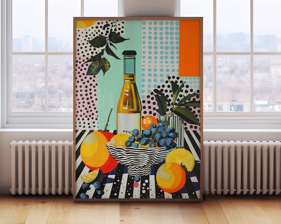 Wine And Fruit Still Life Bold Colorful Pop Art Kitchen Print