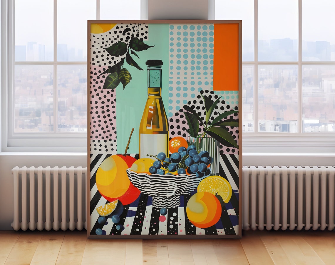Wine And Fruit Still Life Bold Colorful Pop Art Kitchen Print