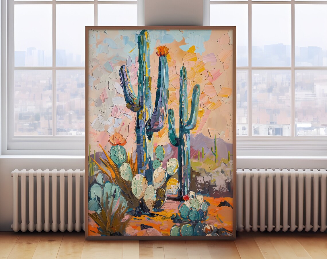 Desert Saguaro Cactus Art Print, Southwest Decor