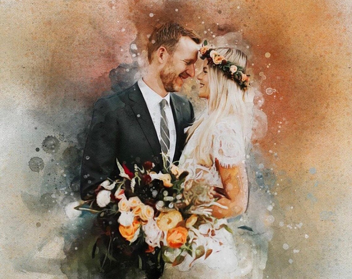 Custom Wedding Couple Watercolor Portrait Anniversary Gift Print - Image 4
