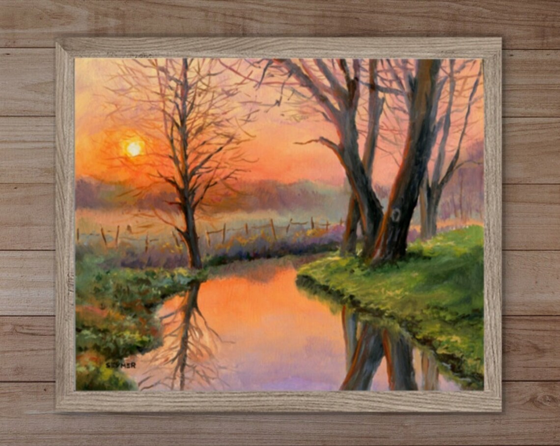 Sunset Landscape Art Print, Winter River Scene - Image 5