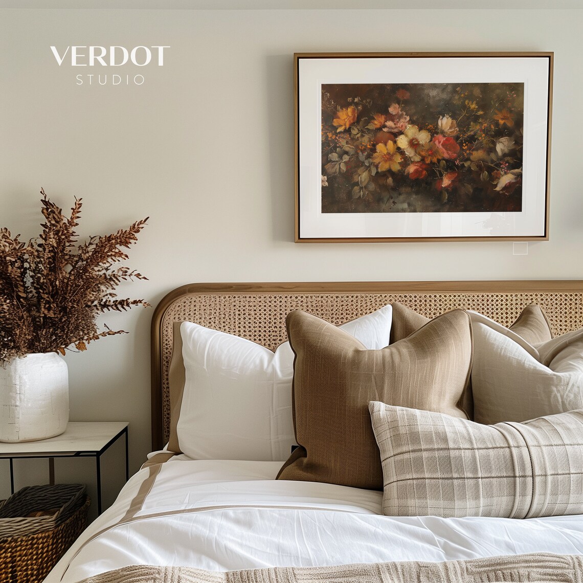 Moody Fall Floral Painting Dark Autumn Wildflowers Gold Pink Art Print - Image 4
