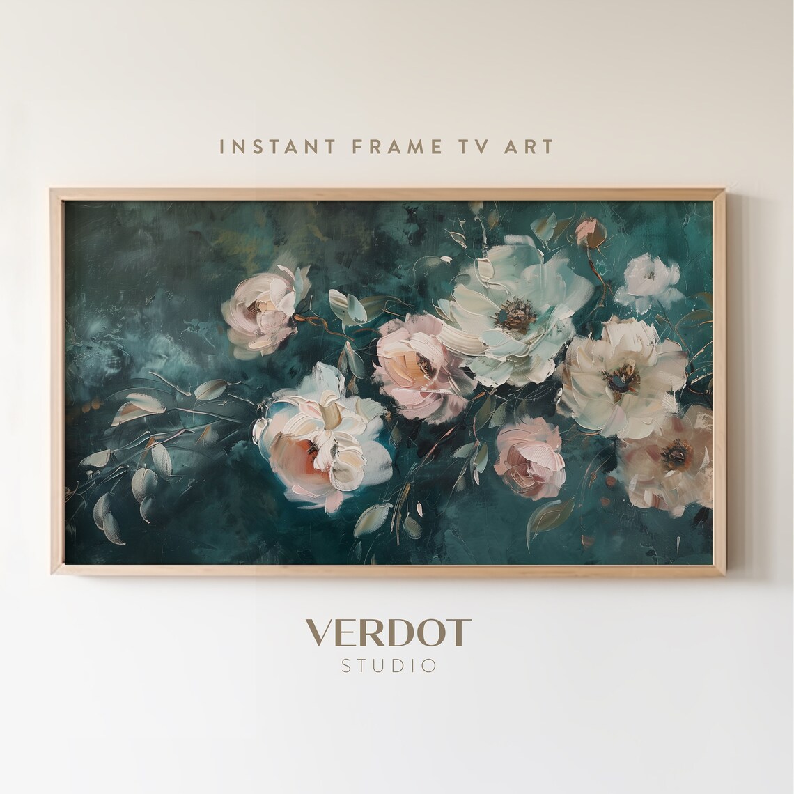 Dark Blue Vintage Flowers Art Print, Floral Botanical