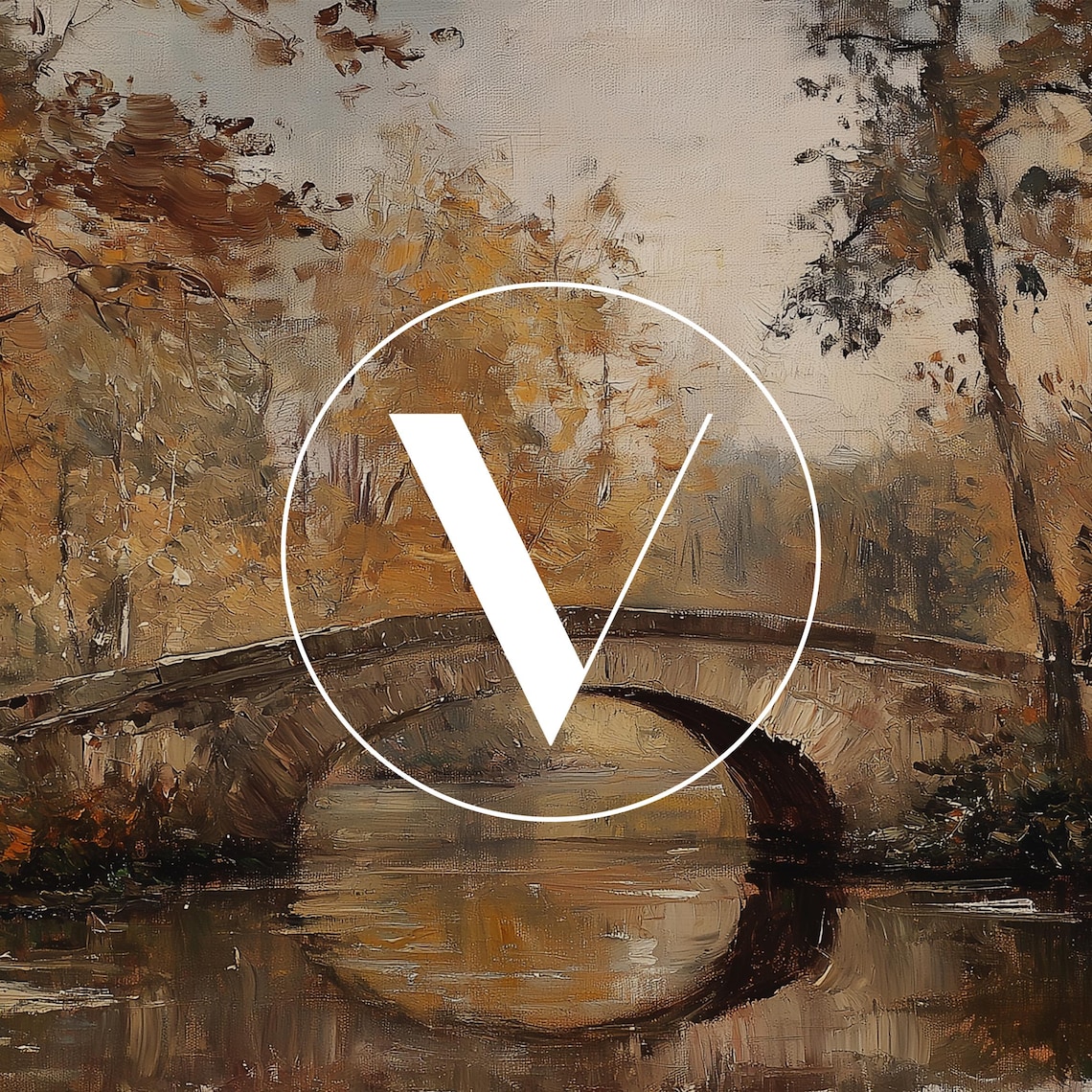 Fall Bridge Vintage Landscape River Forest Art Print - Image 3