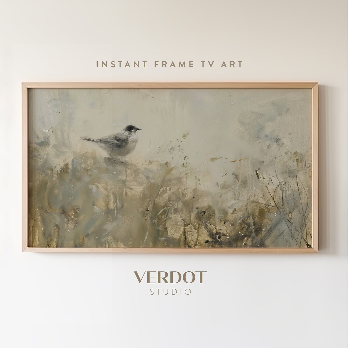 Neutral Spring Bird Art Print, Vintage Abstract