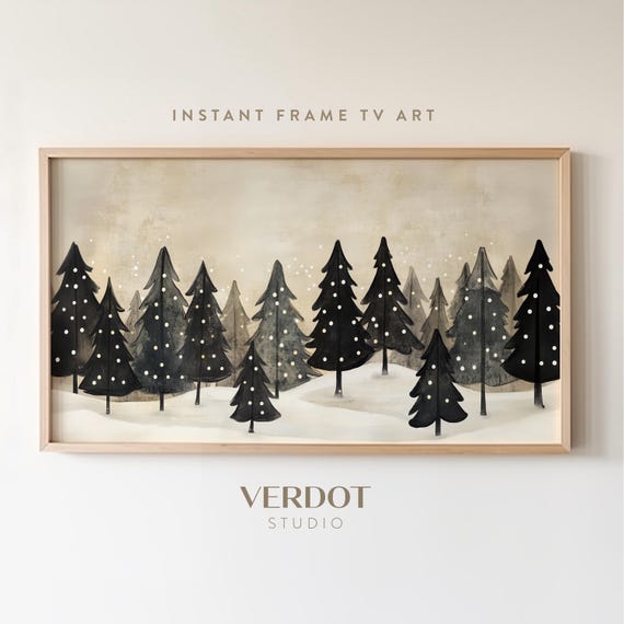 Modern Christmas Trees Art Print, Snowy Winter Scene