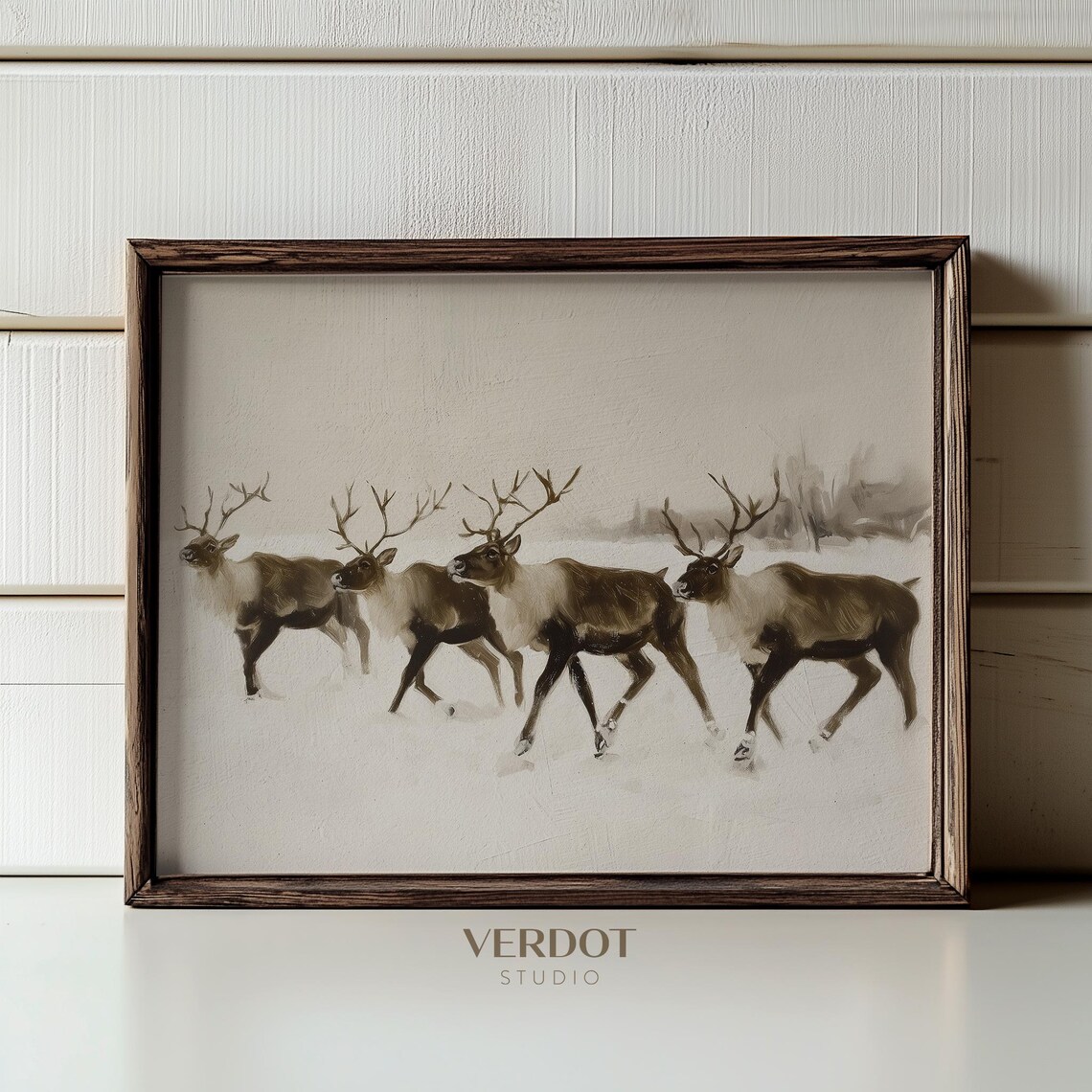 Santa's Reindeer Christmas Print, Neutral Holiday Art Print - Image 4
