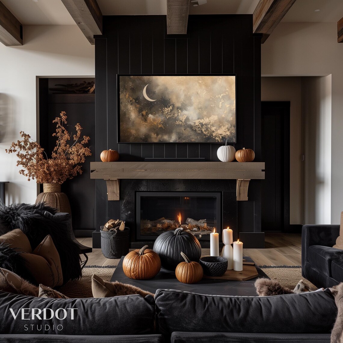 Golden Moon Halloween Art Print, Celestial Decor - Image 4