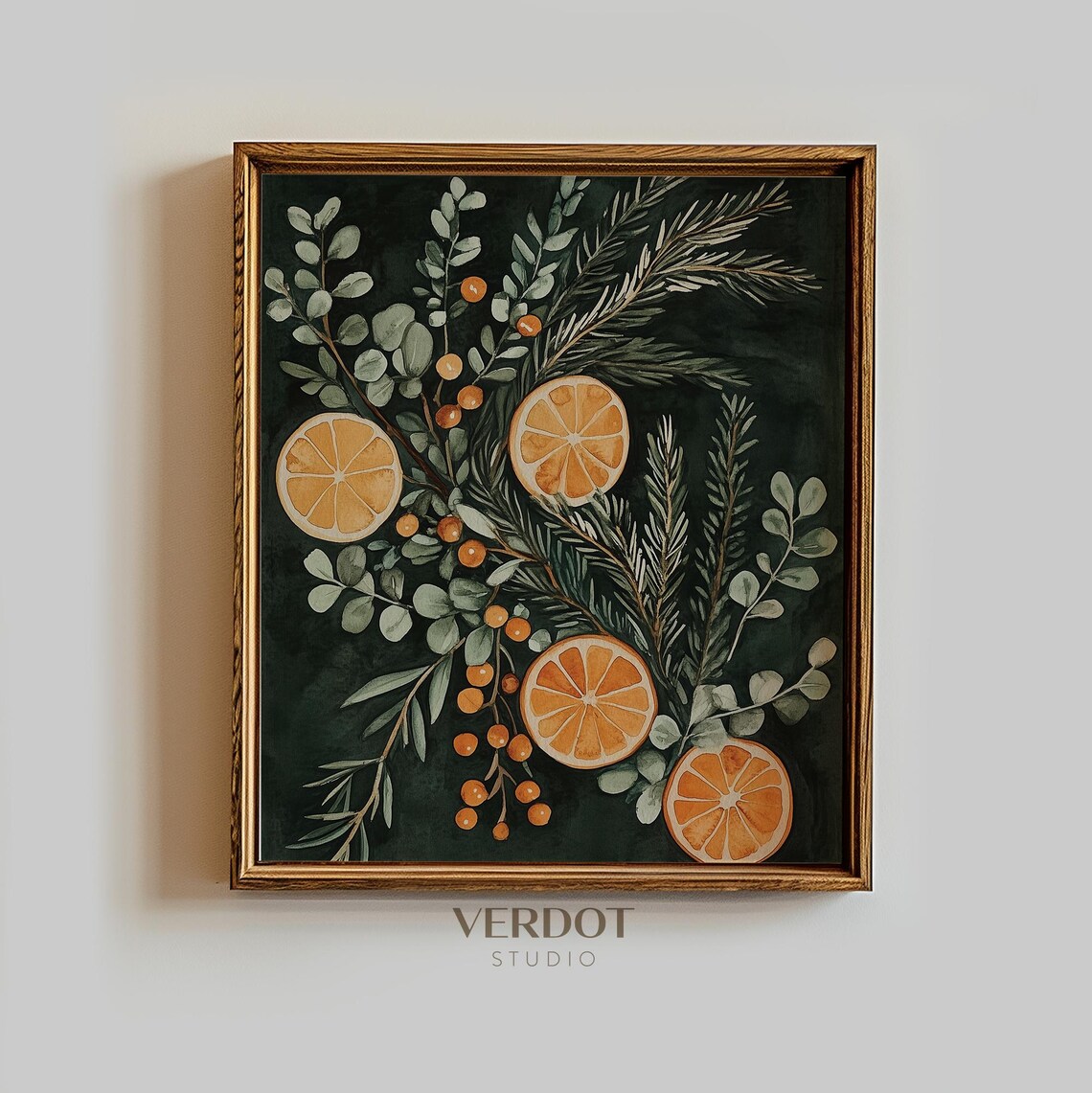 Orange Christmas Painting Print, Botanical Holiday Decor