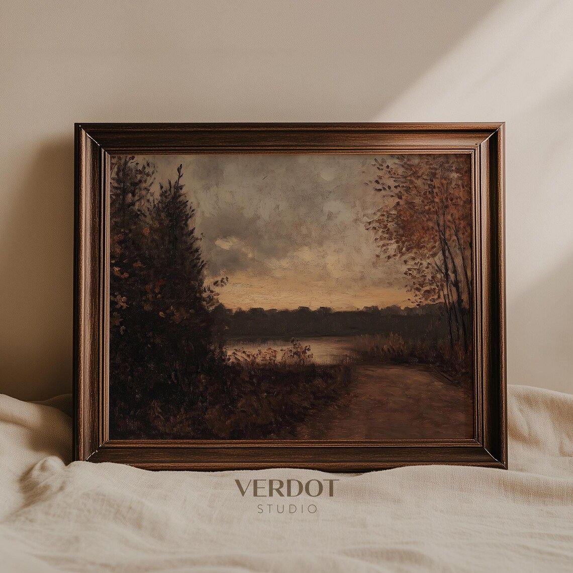 Moody Vintage Fall Landscape Art Print, Antique Scenery