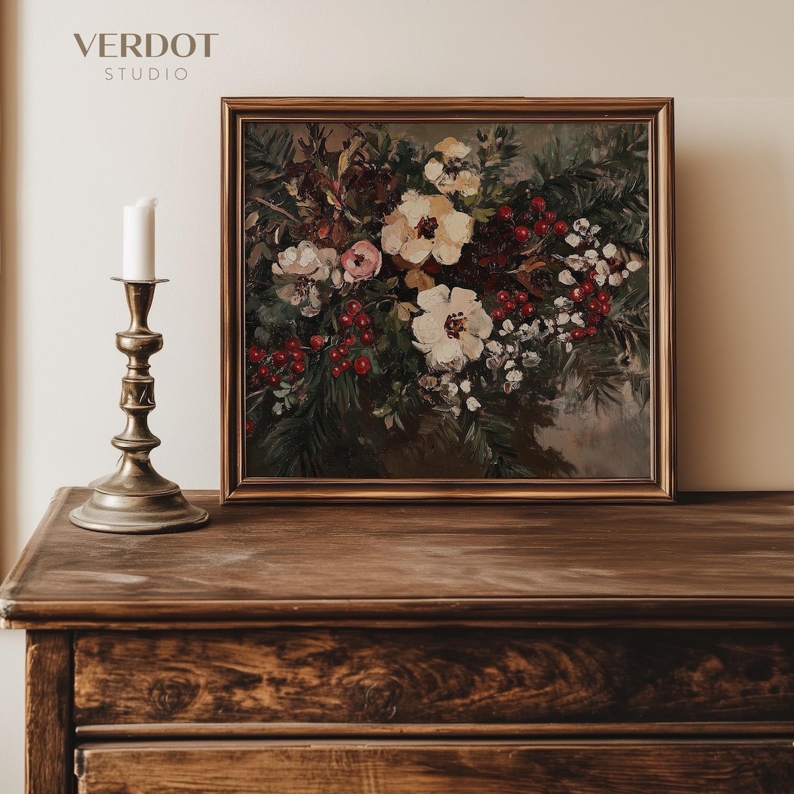 Winter Flower Print, Vintage Christmas Floral Art - Image 4