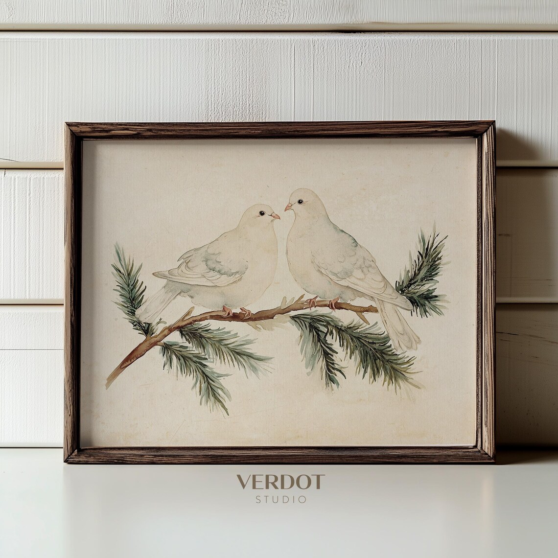 Vintage Christmas Winter Doves Art Print - Image 3