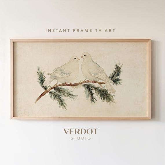 Vintage Winter Christmas Turtle Doves Art Print