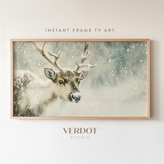 Santas Reindeer Christmas Art Print, Holiday Winter