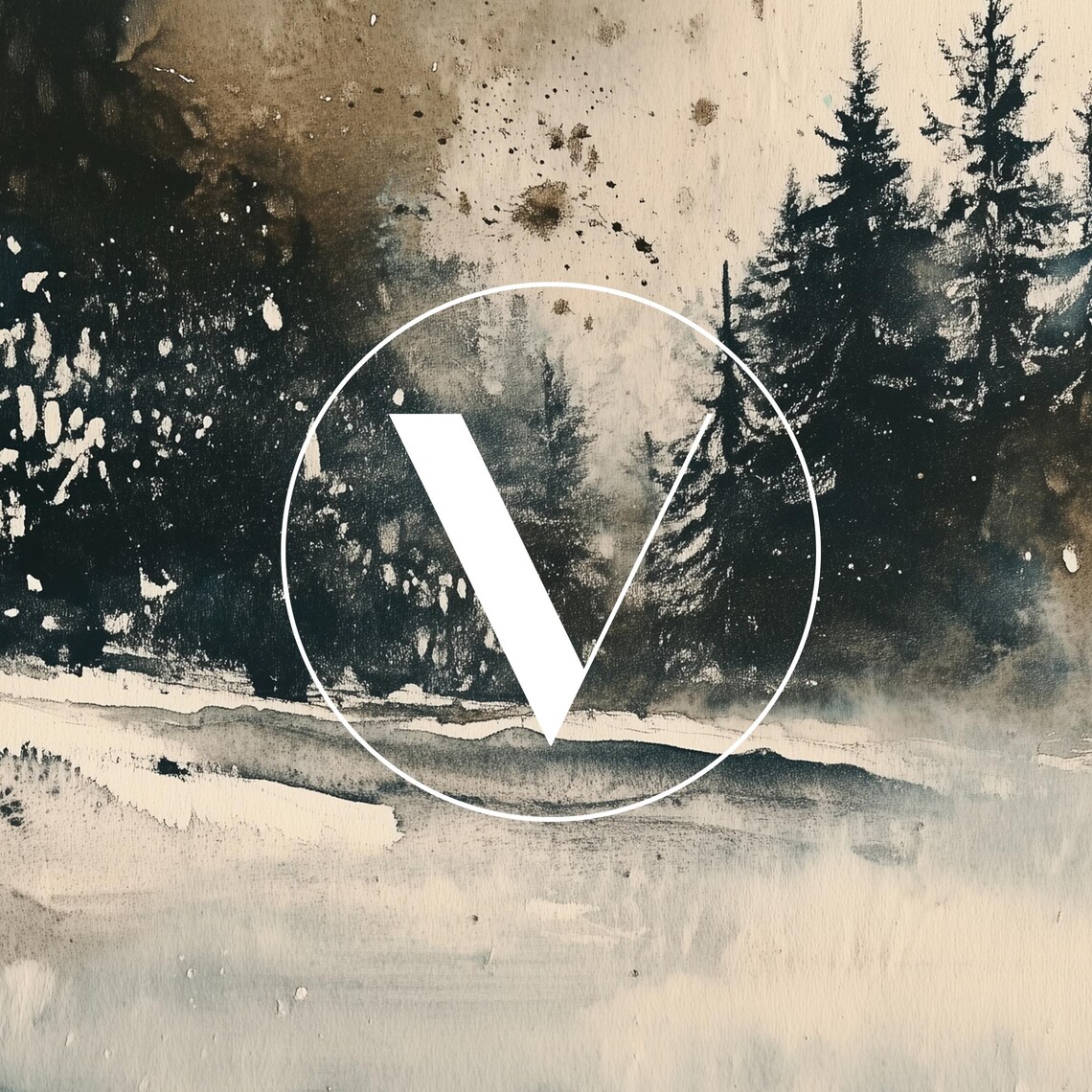 Abstract Winter Christmas Decor, Neutral Landscape Art Print - Image 3