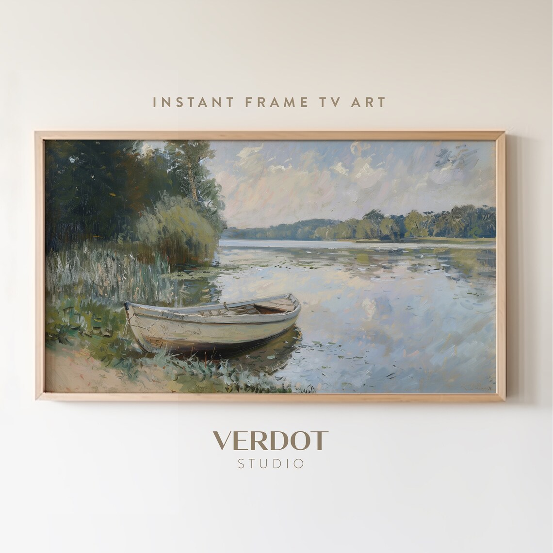 Summer Lake Vintage Boat Scenery Art Print