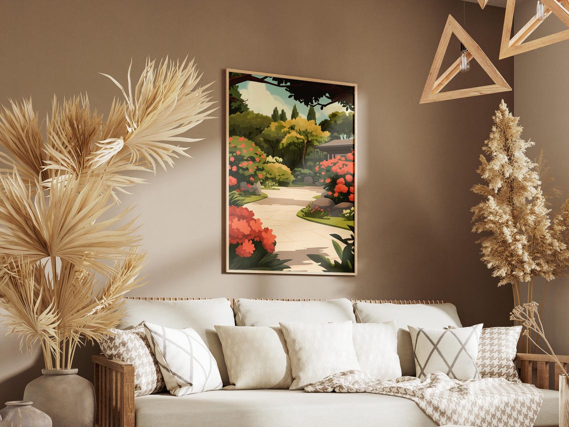 Japanese Garden Path Azalea Blooms Zen Garden Landscape Poster - Image 3