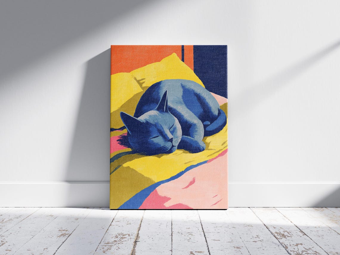 Sleeping Russian Blue Cat Matisse Inspired Colorful Feline Poster - Image 2