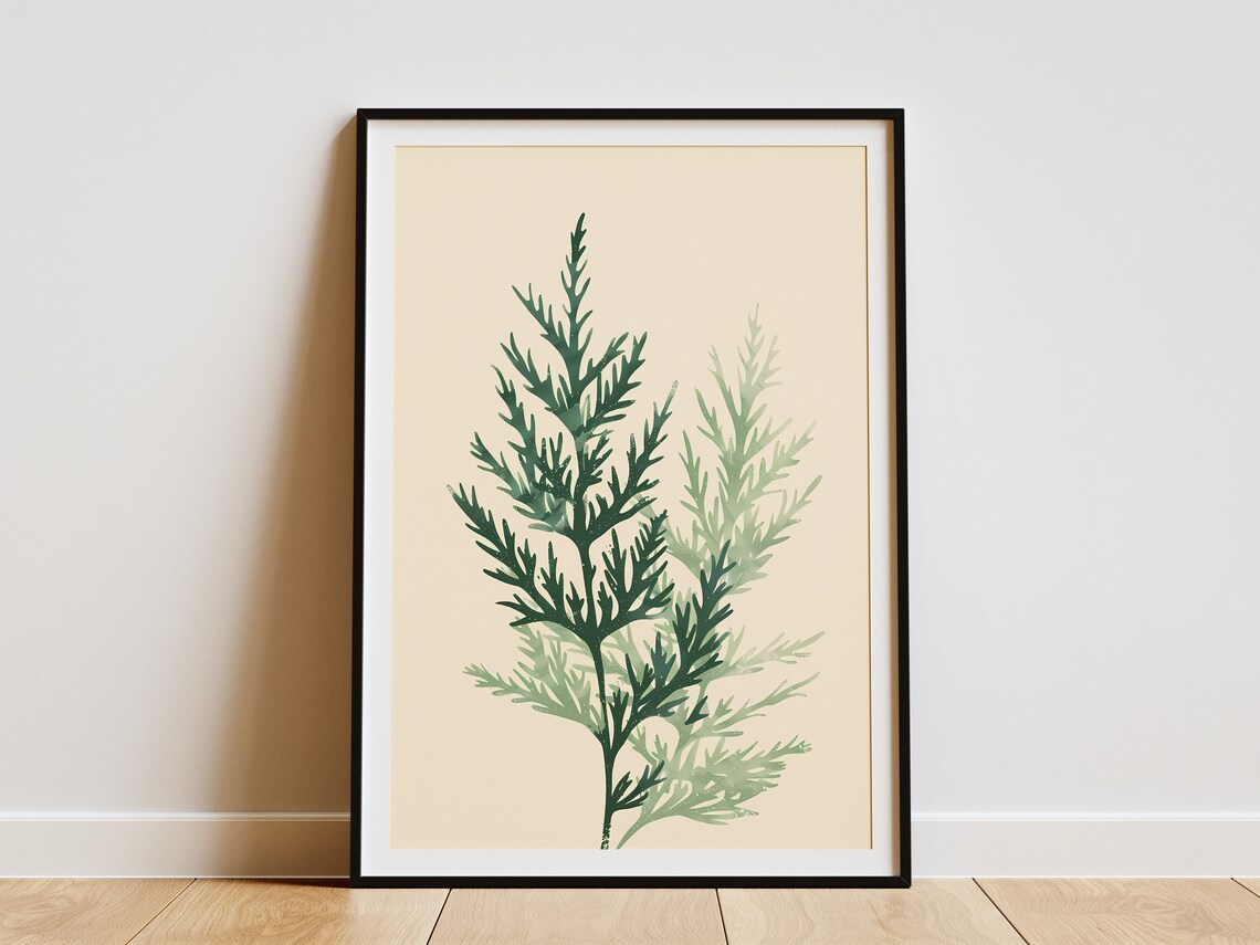 Layered Evergreen Branch Watercolor Green Cream Botanical Poster